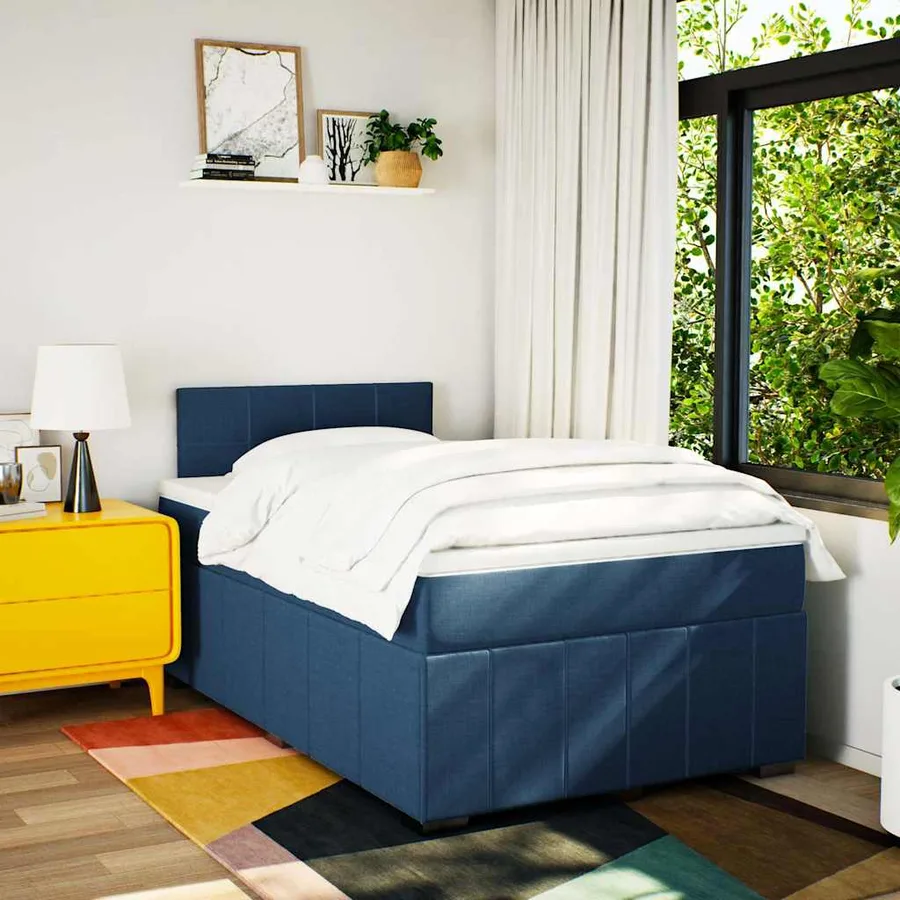 Sommier à lattes de lit avec matelas Bleu 120x200 cm Tissu - 3