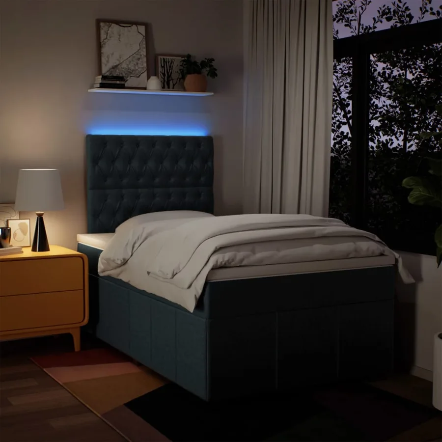 Sommier à lattes de lit avec matelas Bleu 120x200 cm Tissu - 4