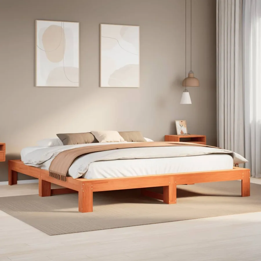 Cadre de lit sans matelas cire marron 180x200cm bois pin massif