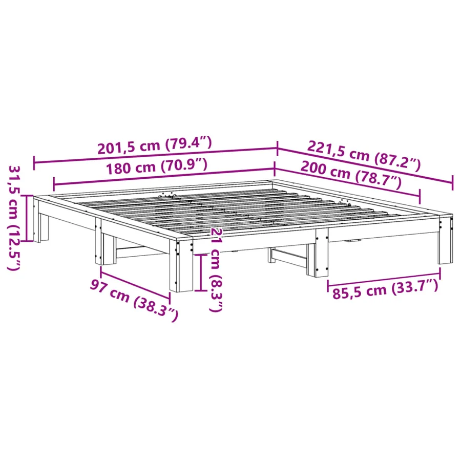 Cadre de lit sans matelas cire marron 180x200cm bois pin massif - 8