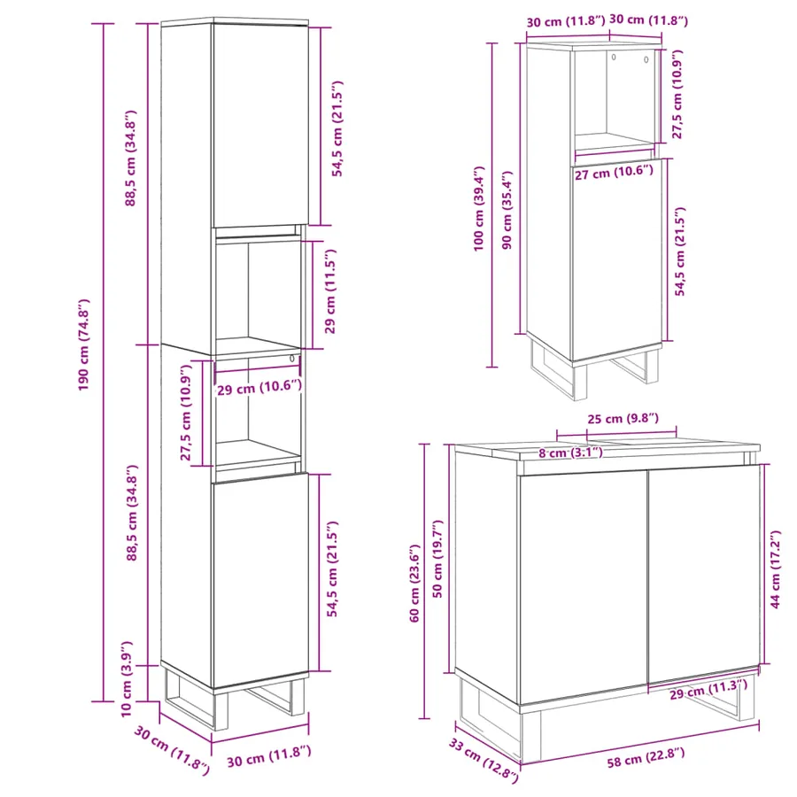 Ensemble de meubles de salle de bain 3 pcs chêne sonoma - 11