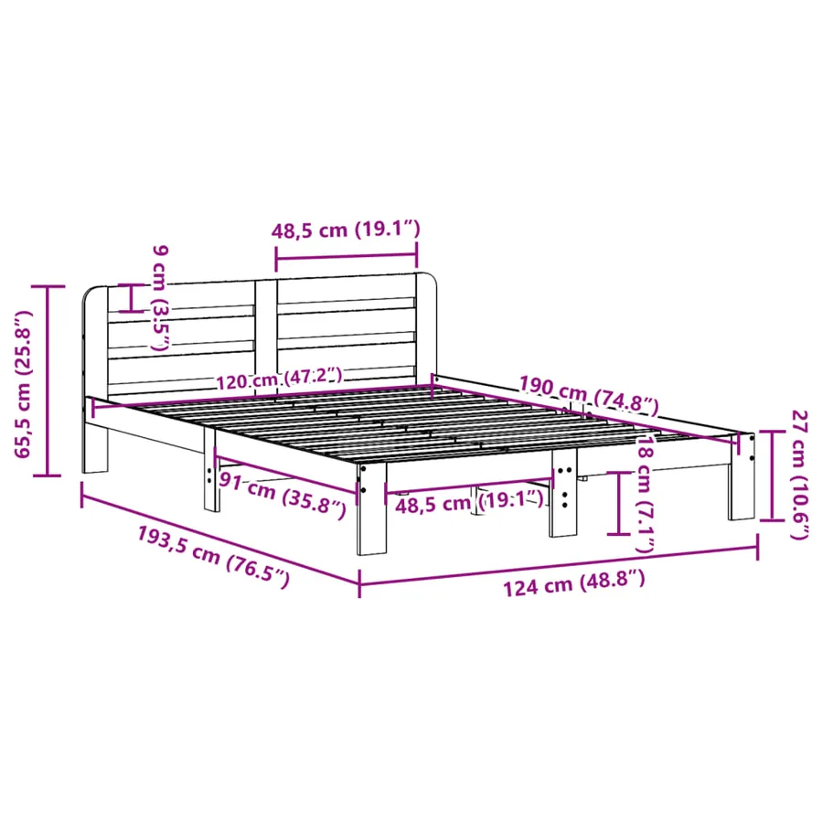 Cadre de lit sans matelas 120x190 cm bois de pin massif - 9