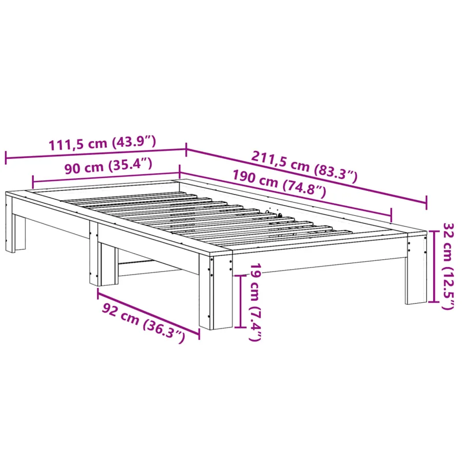 Cadre de lit sans matelas blanc 90x190 cm bois de pin massif - 8