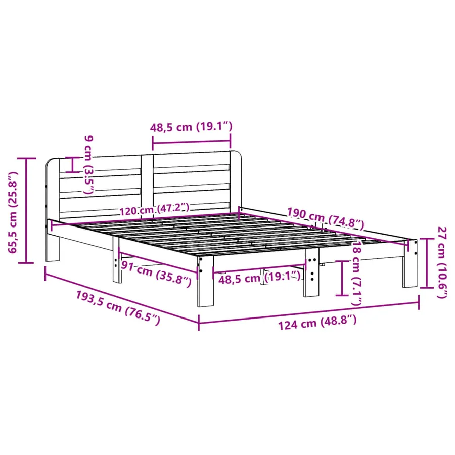 Cadre de lit sans matelas cire marron 120x190cm bois pin massif - 9