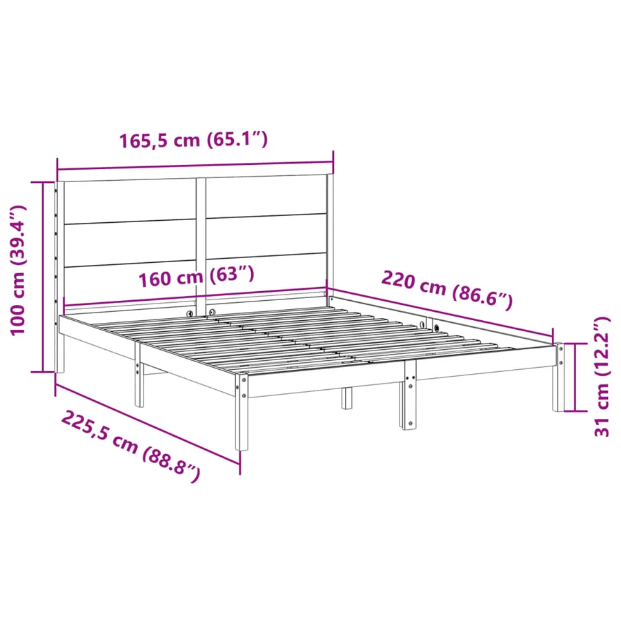 Cadre de lit extra long sans matelas 160x220 cm bois massif - 9