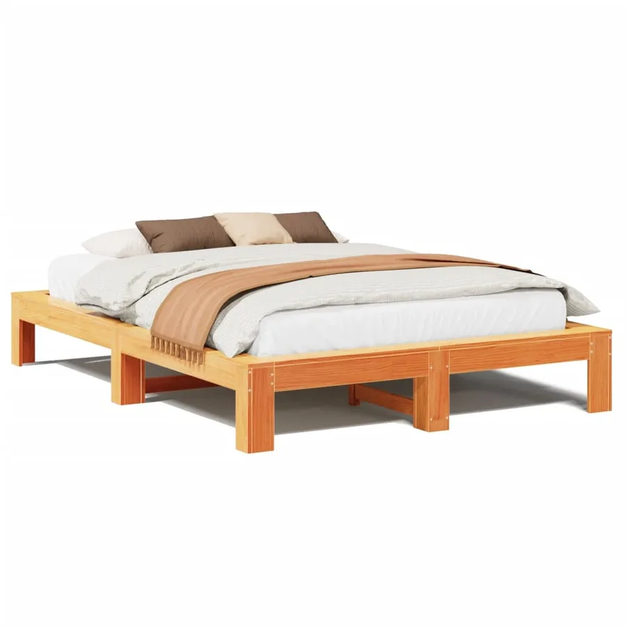 Cadre de lit sans matelas cire marron 140x190cm bois pin massif - 2