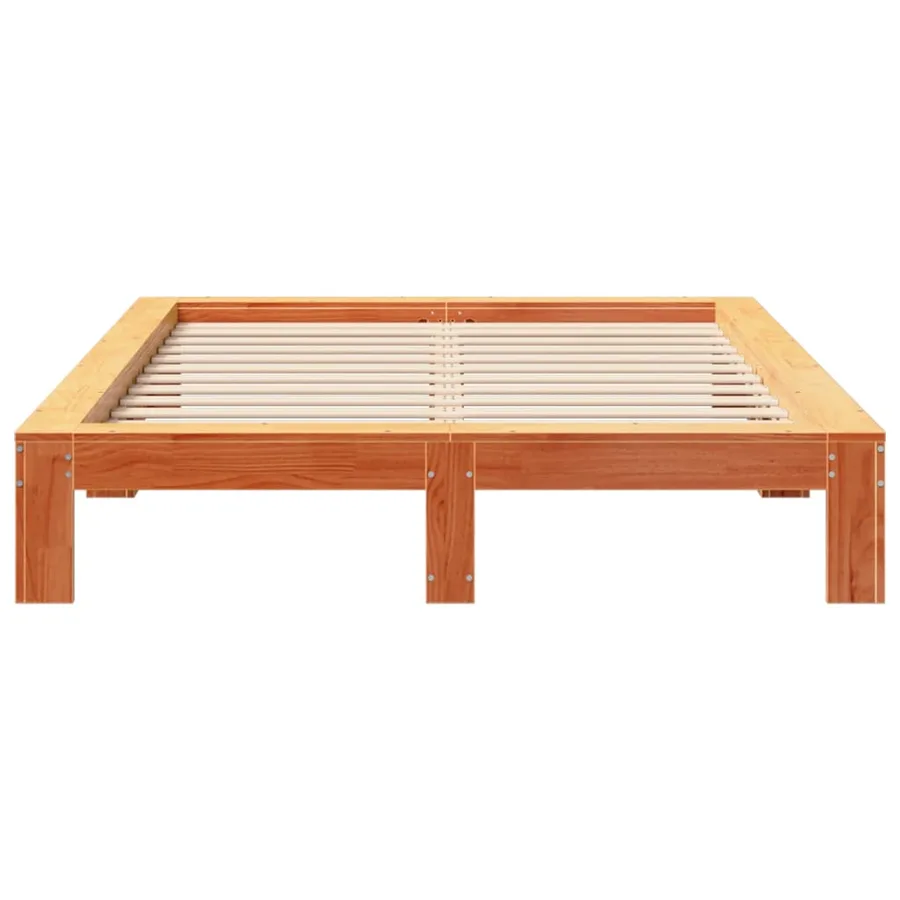 Cadre de lit sans matelas cire marron 140x190cm bois pin massif - 4
