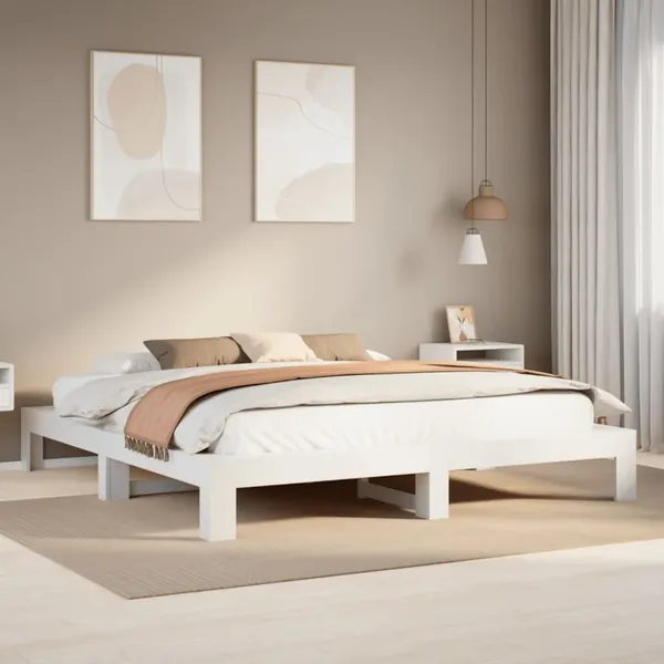 Cadre de lit sans matelas blanc 200x200 cm bois massif de pin