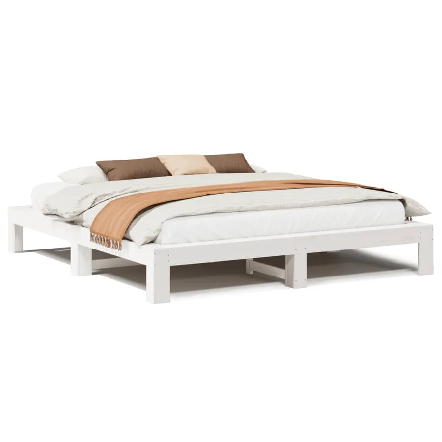 Cadre de lit sans matelas blanc 200x200 cm bois massif de pin - 2