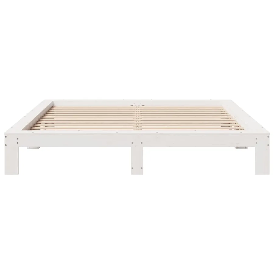Cadre de lit sans matelas blanc 200x200 cm bois massif de pin - 4