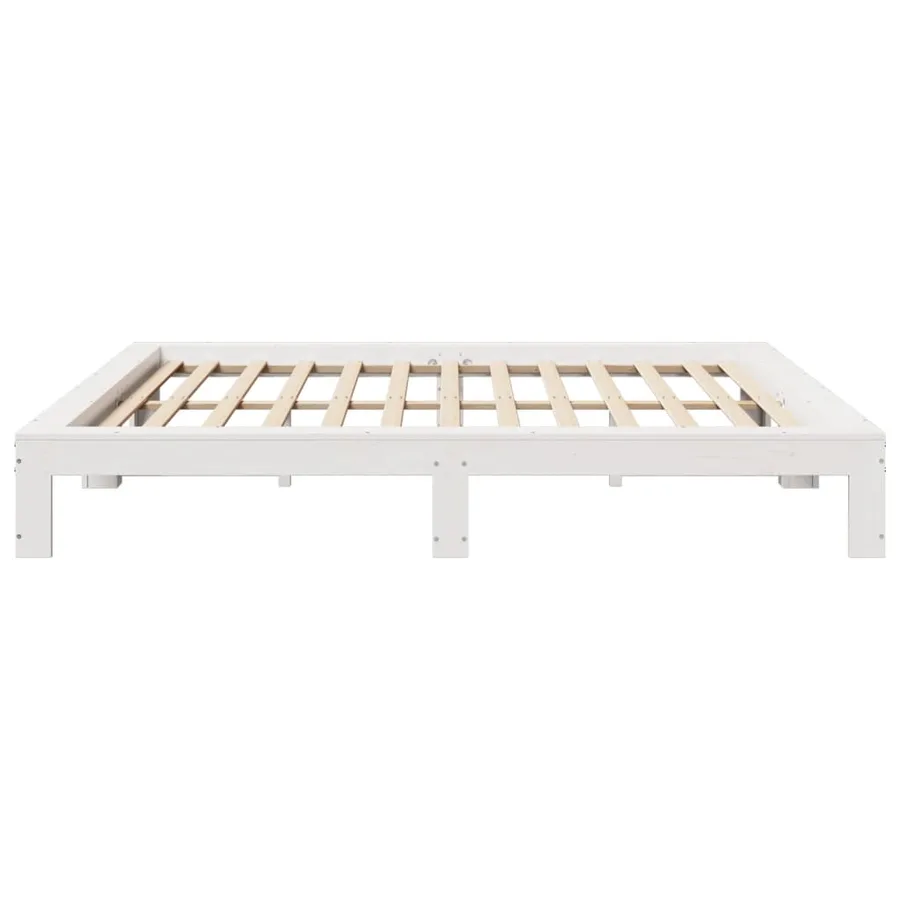 Cadre de lit sans matelas blanc 200x200 cm bois massif de pin - 5