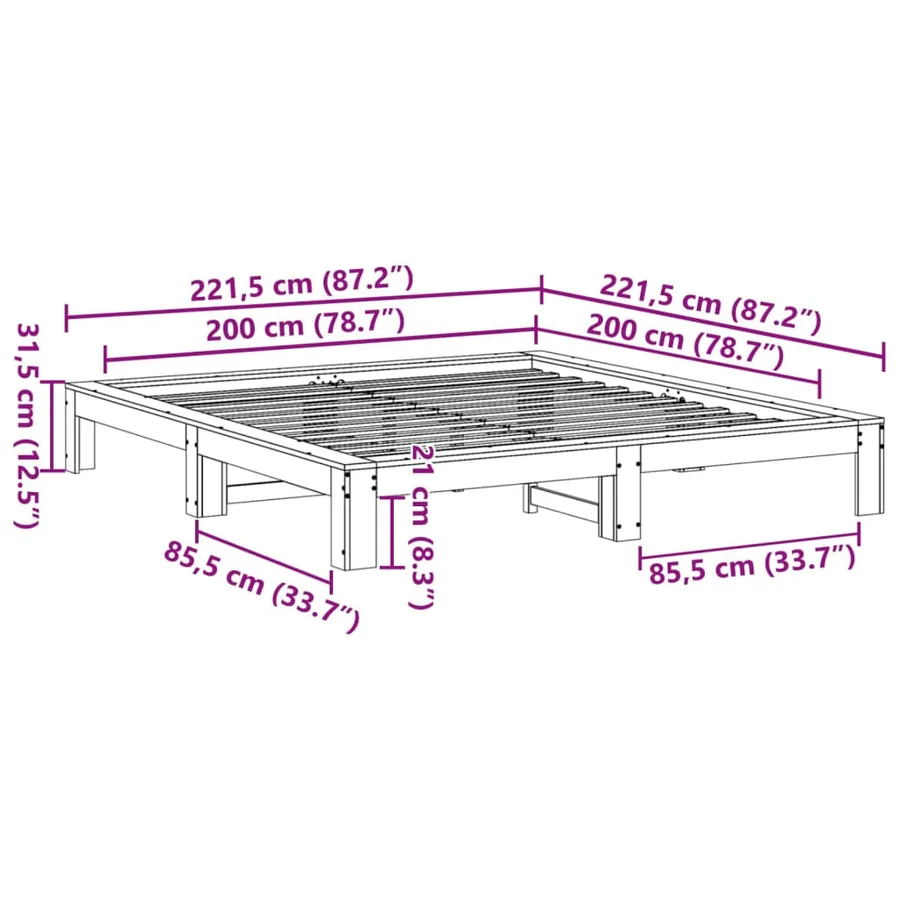 Cadre de lit sans matelas blanc 200x200 cm bois massif de pin - 8