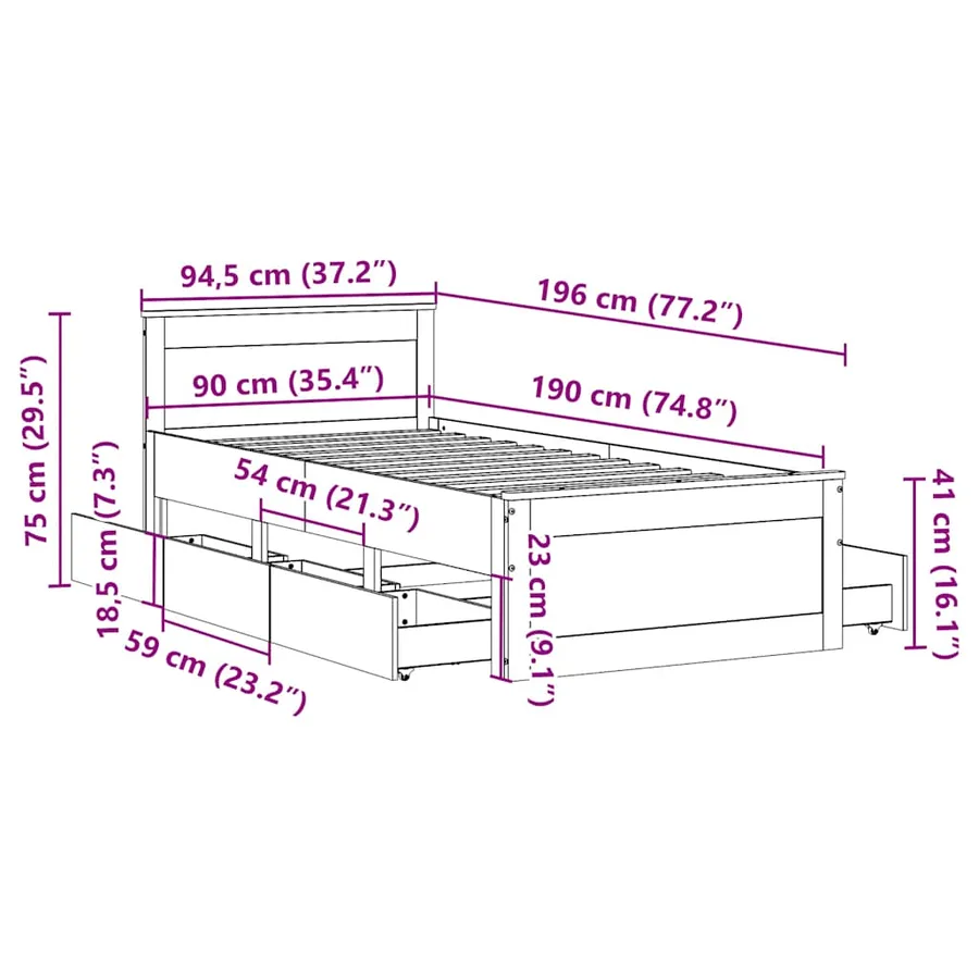 Cadre de lit sans matelas avec tête de lit 90x190 cm pin massif - 13