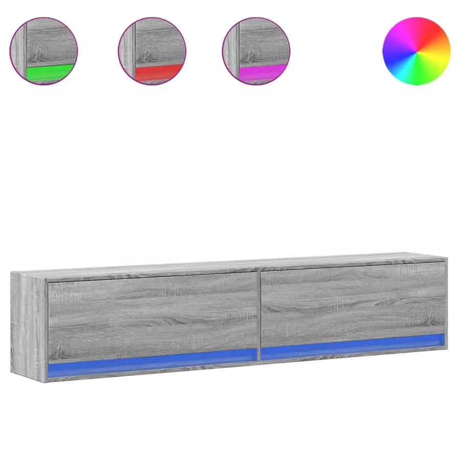 Meuble TV mural avec LED sonoma gris 180x31x38 cm - 2