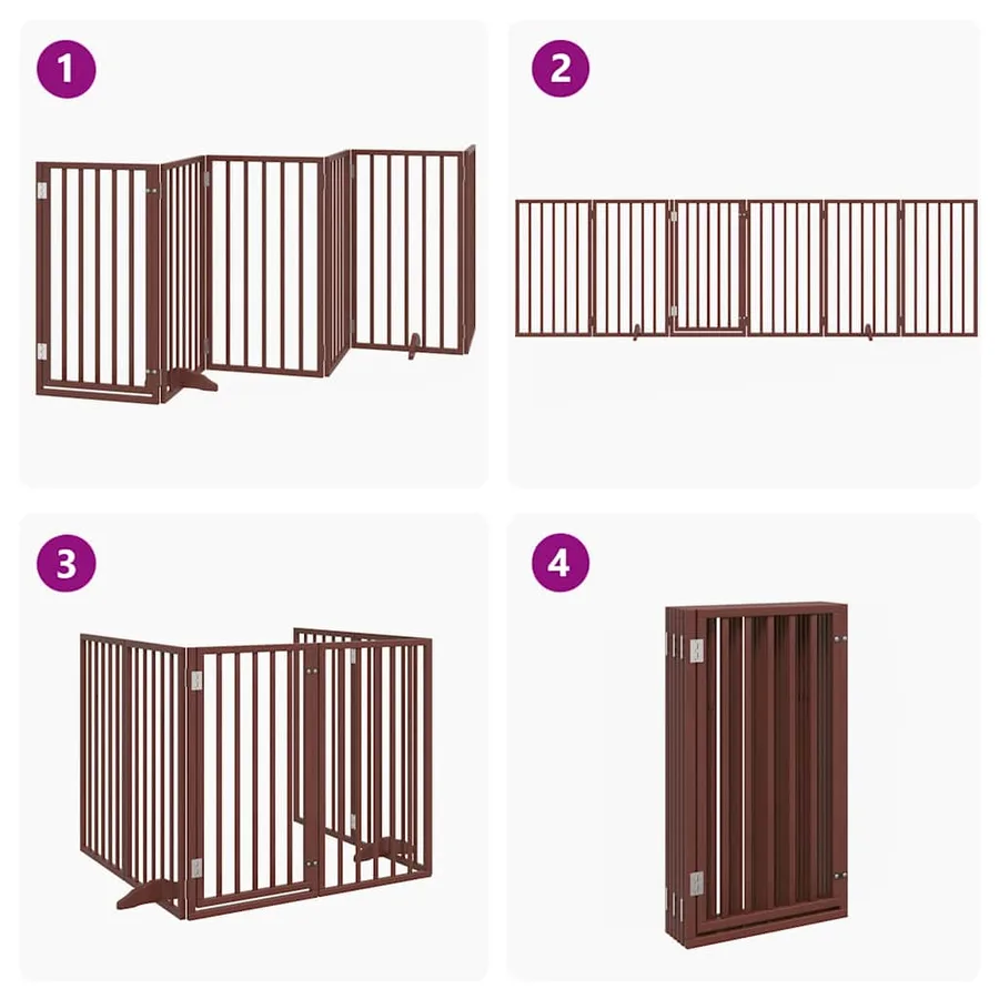 Porte pour chien pliable à 6 panneaux, marron, 300 cm, bois de peuplier - 7