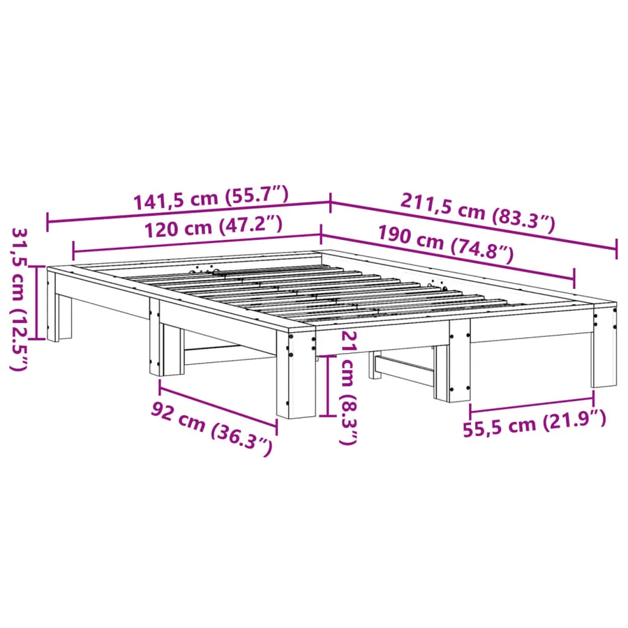 Cadre de lit sans matelas 120x190 cm bois de pin massif - 8