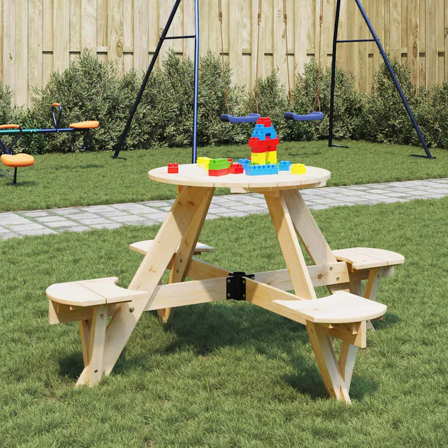 Table de pique-nique pour 4 enfants avec trou de parasol rond