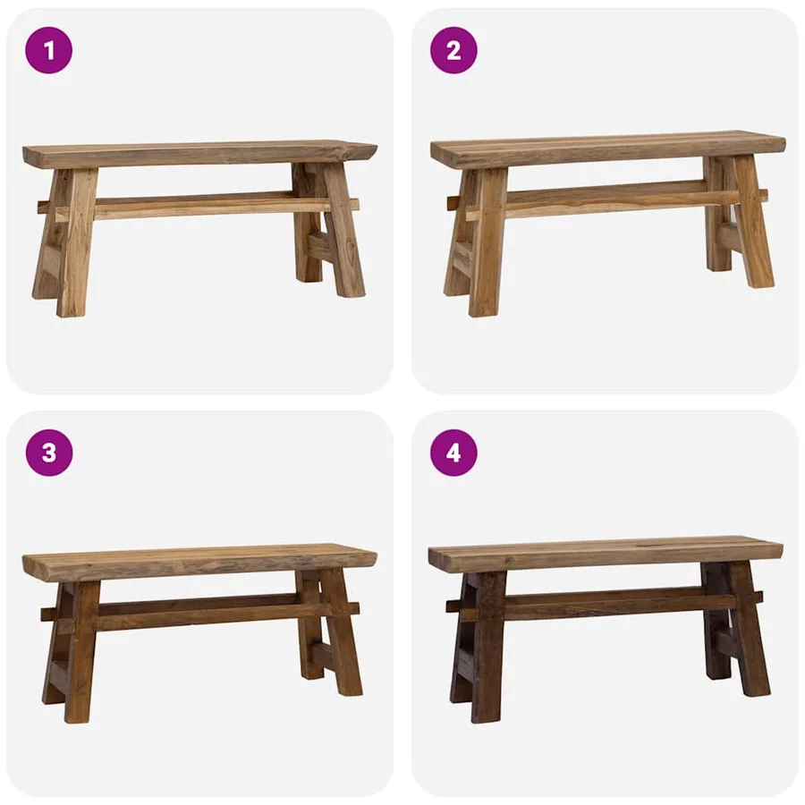 Banc bois de récupération mélangé et teck massif 100x28x43 cm - 6