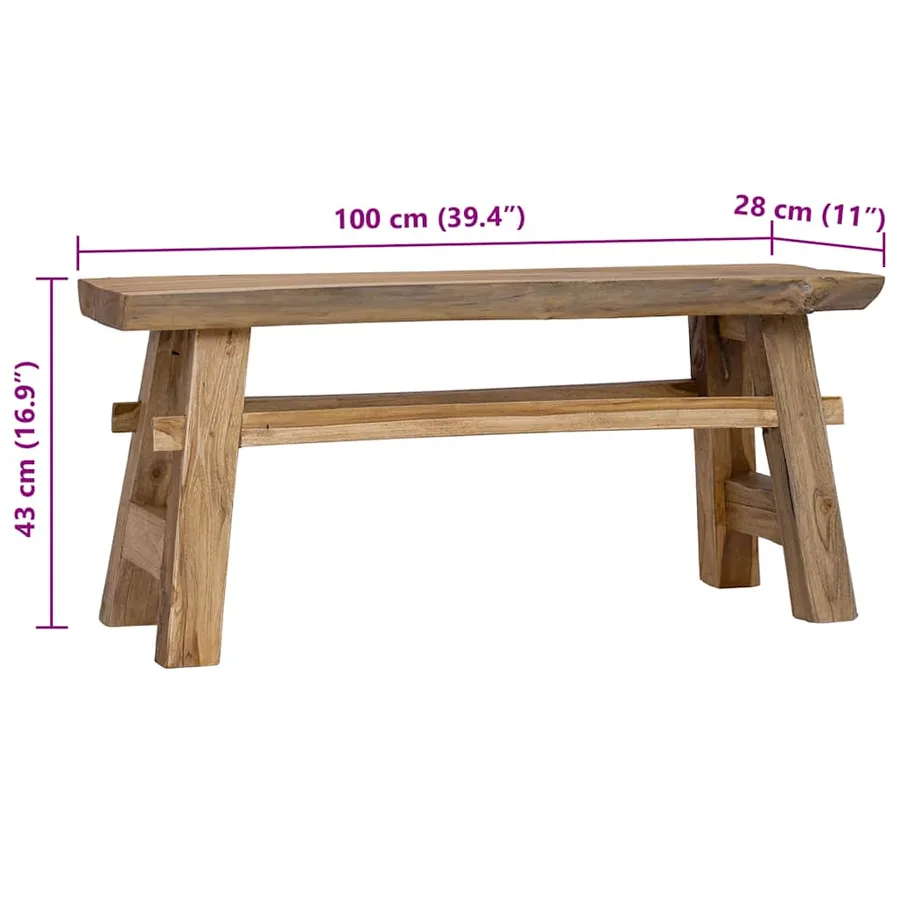 Banc bois de récupération mélangé et teck massif 100x28x43 cm - 9