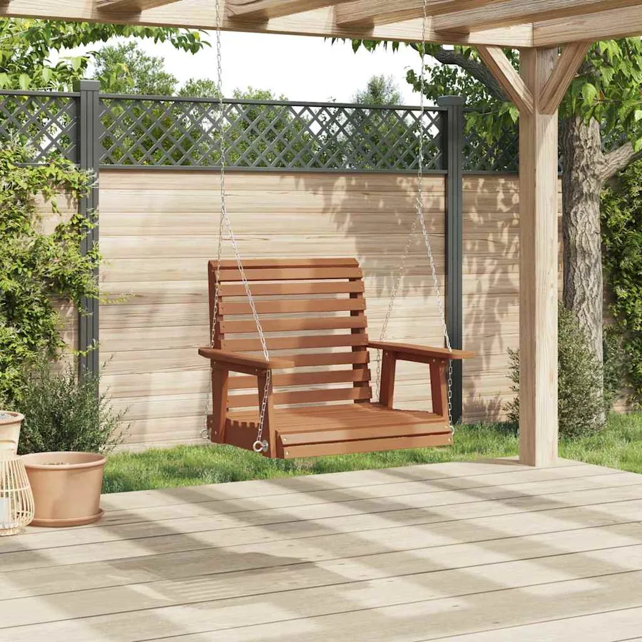 Chaise balançoire de jardin chaînes en métal bois massif sapin - 3
