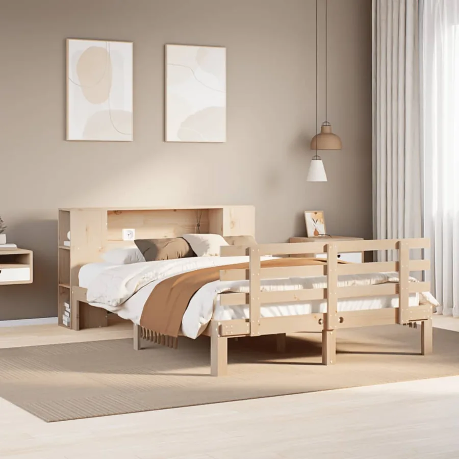 Lit bibliothèque sans matelas 150x200 cm bois massif de pin