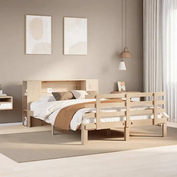 Lit bibliothèque sans matelas 150x200 cm bois massif de pin
