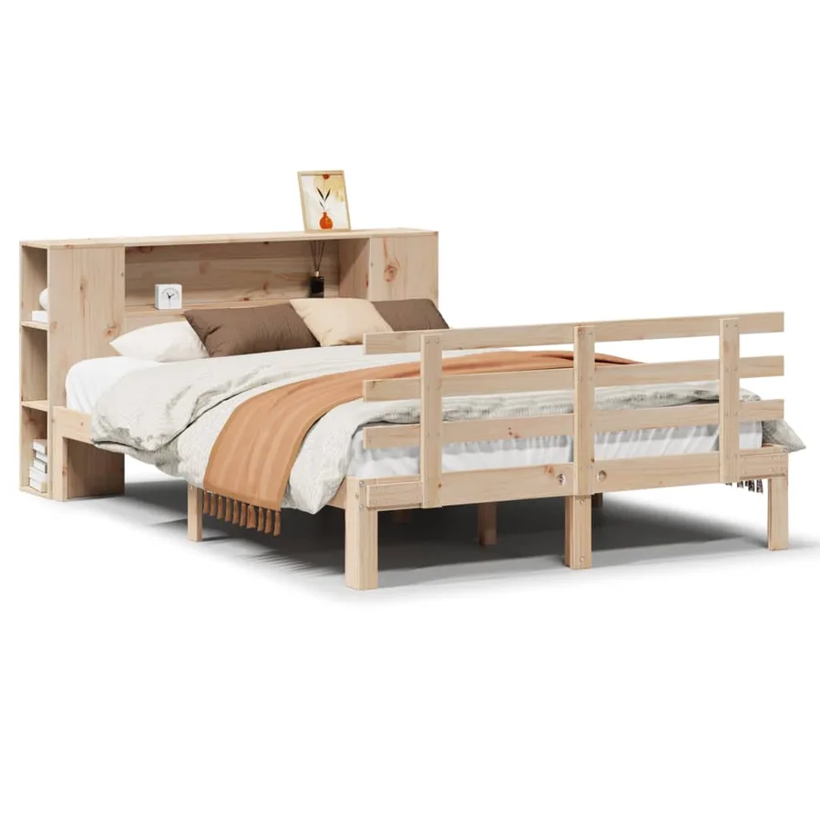 Lit bibliothèque sans matelas 150x200 cm bois massif de pin - 2