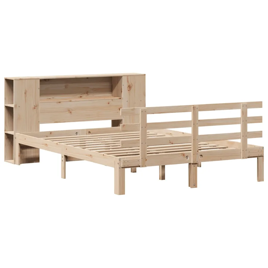 Lit bibliothèque sans matelas 150x200 cm bois massif de pin - 3