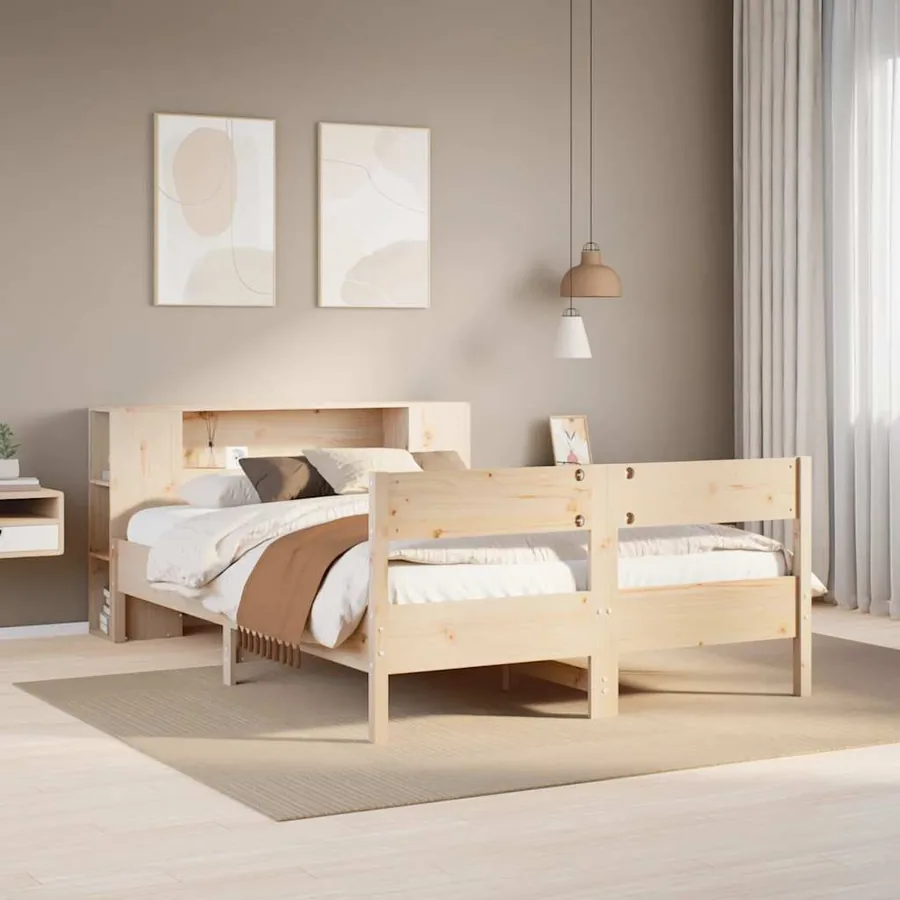 Lit bibliothèque sans matelas 150x200 cm bois massif de pin