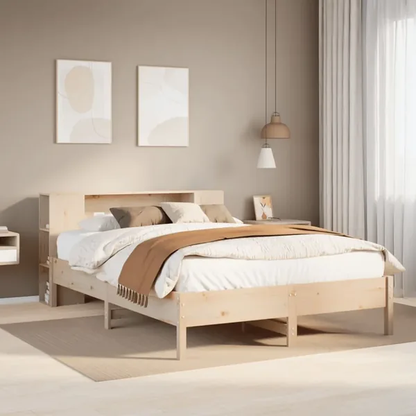 Lit bibliothèque sans matelas 150x200 cm bois massif de pin