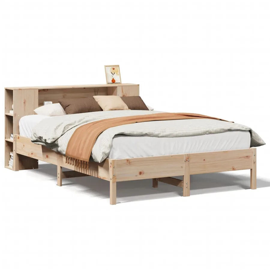 Lit bibliothèque sans matelas 150x200 cm bois massif de pin - 2