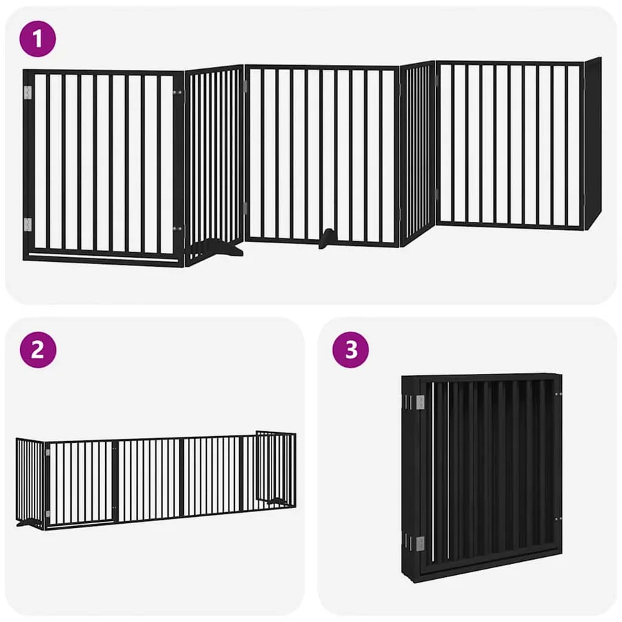 Barrière pour chien porte pliable 6 panneaux noir bois peuplier - 6