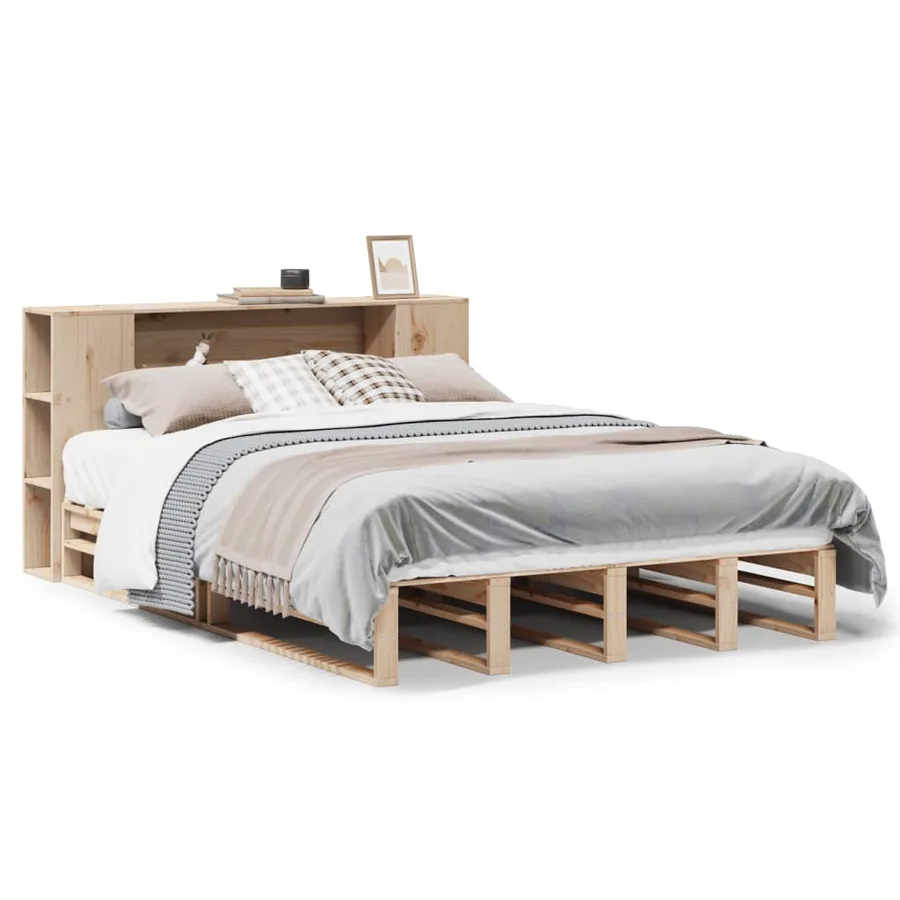 Lit bibliothèque sans matelas 150x200 cm bois massif - 2
