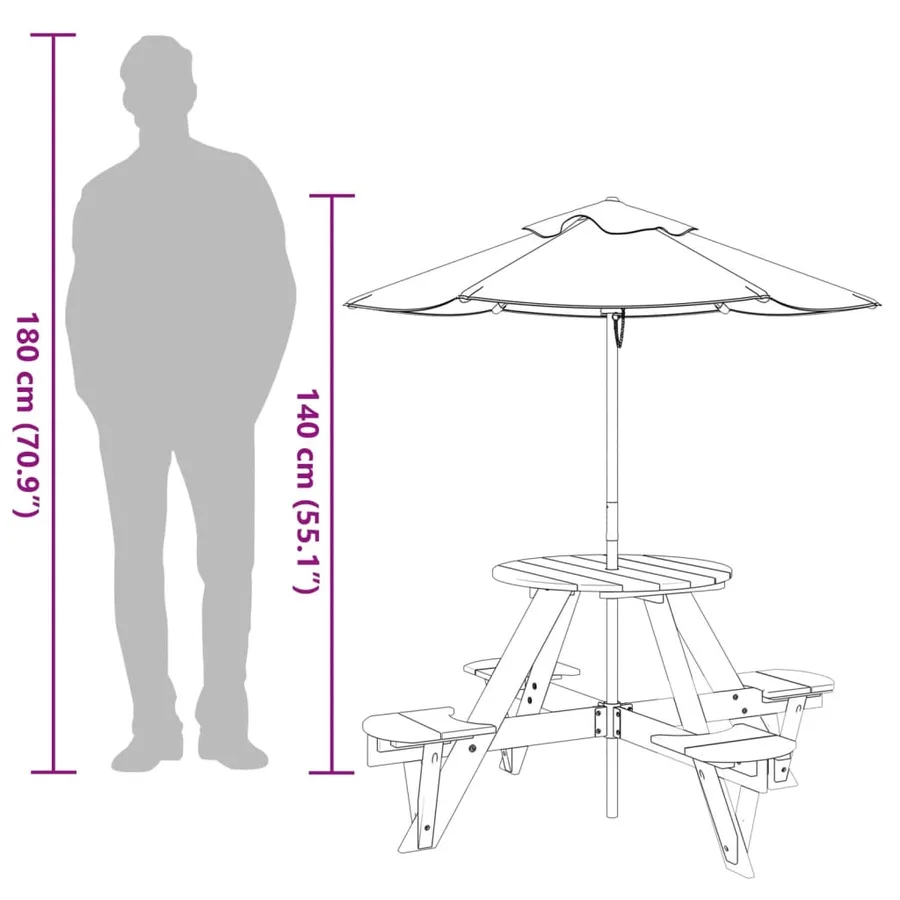 Table de pique-nique pour 4 enfants avec parasol rond sapin - 12