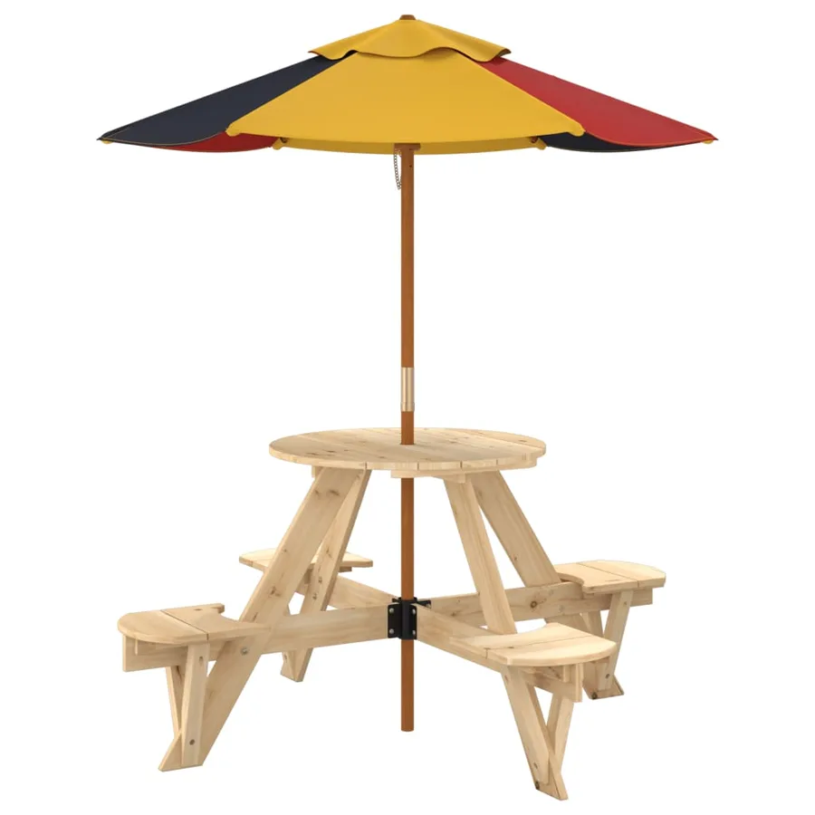 Table de pique-nique pour 4 enfants avec parasol rond sapin - 5