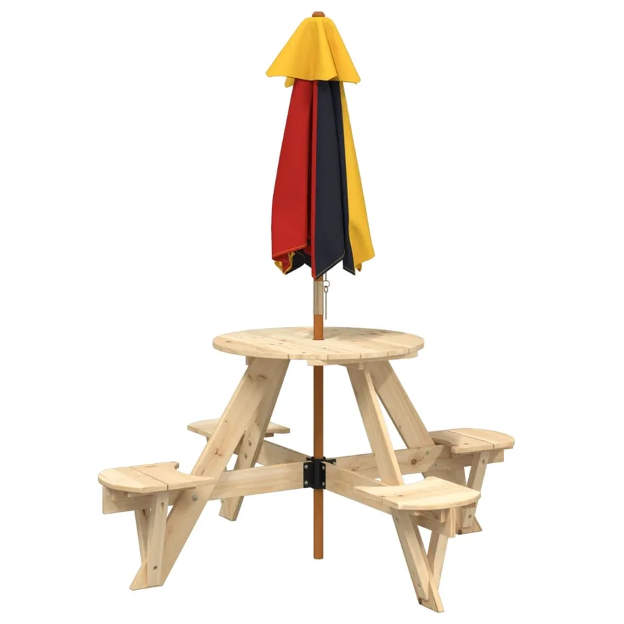 Table de pique-nique pour 4 enfants avec parasol rond sapin - 6