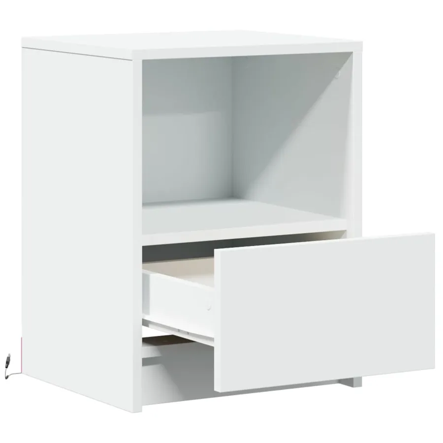 Armoire de chevet avec lumières LED blanc bois d'ingénierie - 12