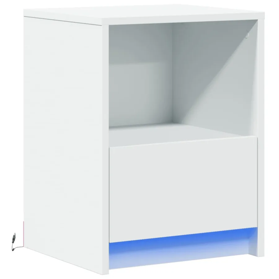 Armoire de chevet avec lumières LED blanc bois d'ingénierie - 3
