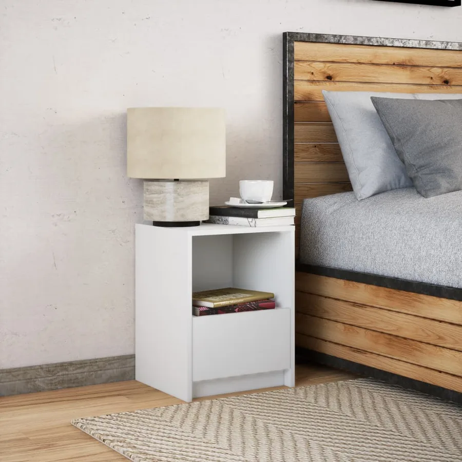 Armoire de chevet avec lumières LED blanc bois d'ingénierie - 4