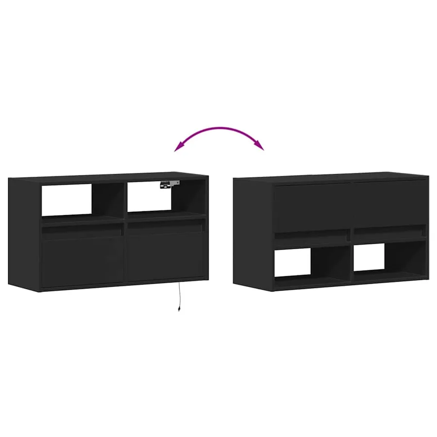 Meuble TV mural avec lumières LED noir 80x31x45 cm - 10