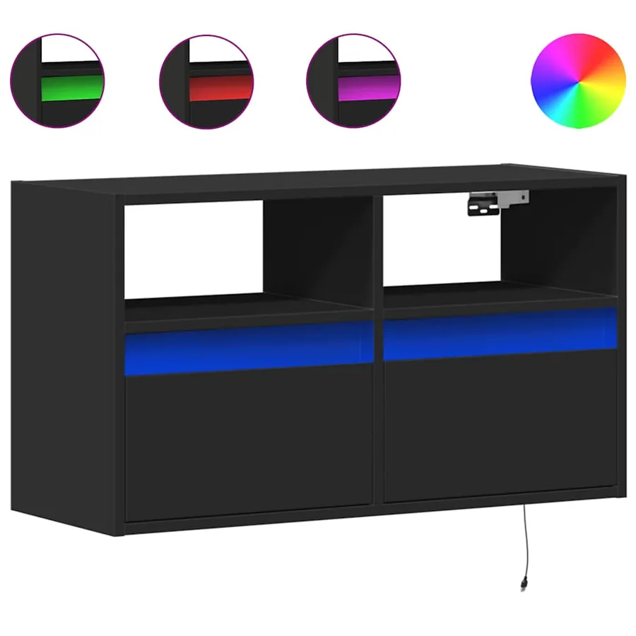Meuble TV mural avec lumières LED noir 80x31x45 cm - 2