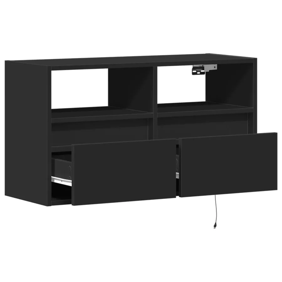 Meuble TV mural avec lumières LED noir 80x31x45 cm - 9