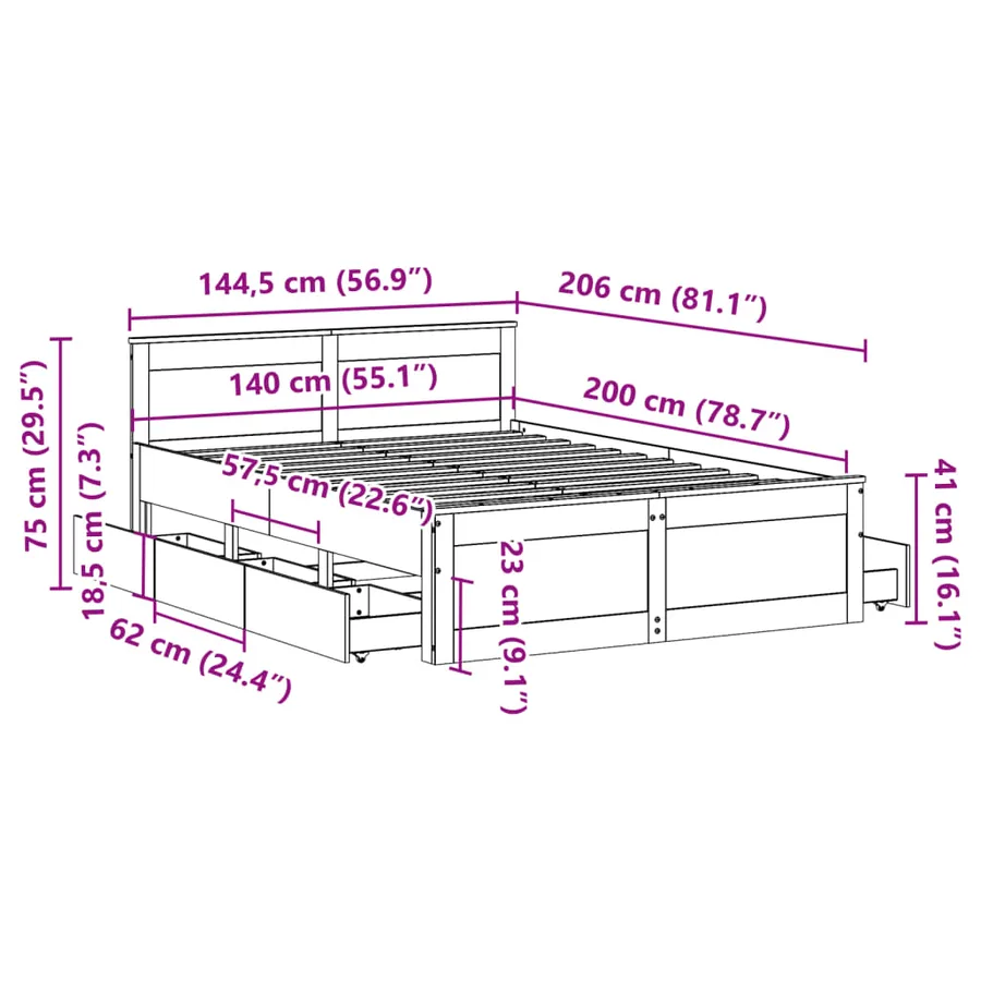 Cadre de lit sans matelas avec tête de lit brun cire 140x200 cm - 13
