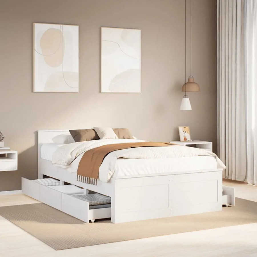 Cadre de lit sans matelas avec tête de lit blanc 120x190 cm pin