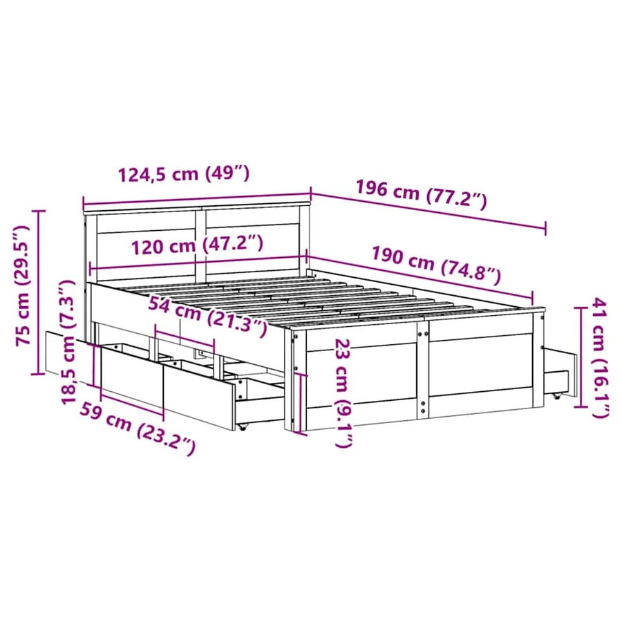 Cadre de lit sans matelas avec tête de lit blanc 120x190 cm pin - 13