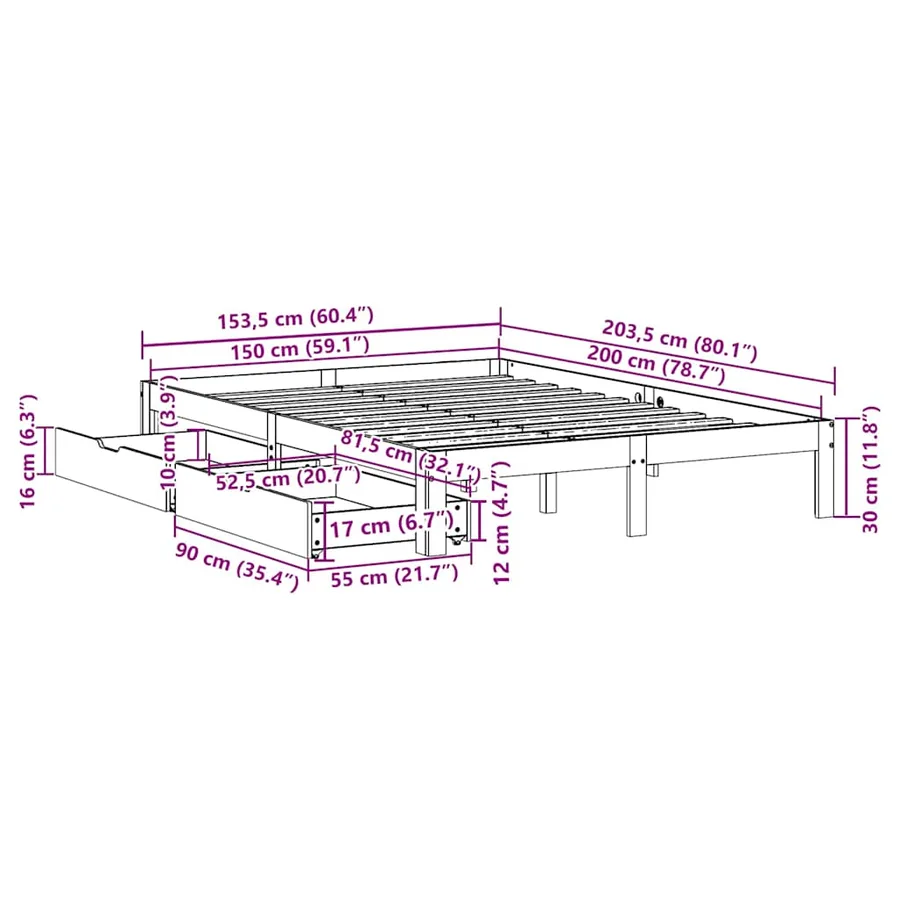 Cadre de lit avec tiroirs sans matelas 150x200 cm - 11