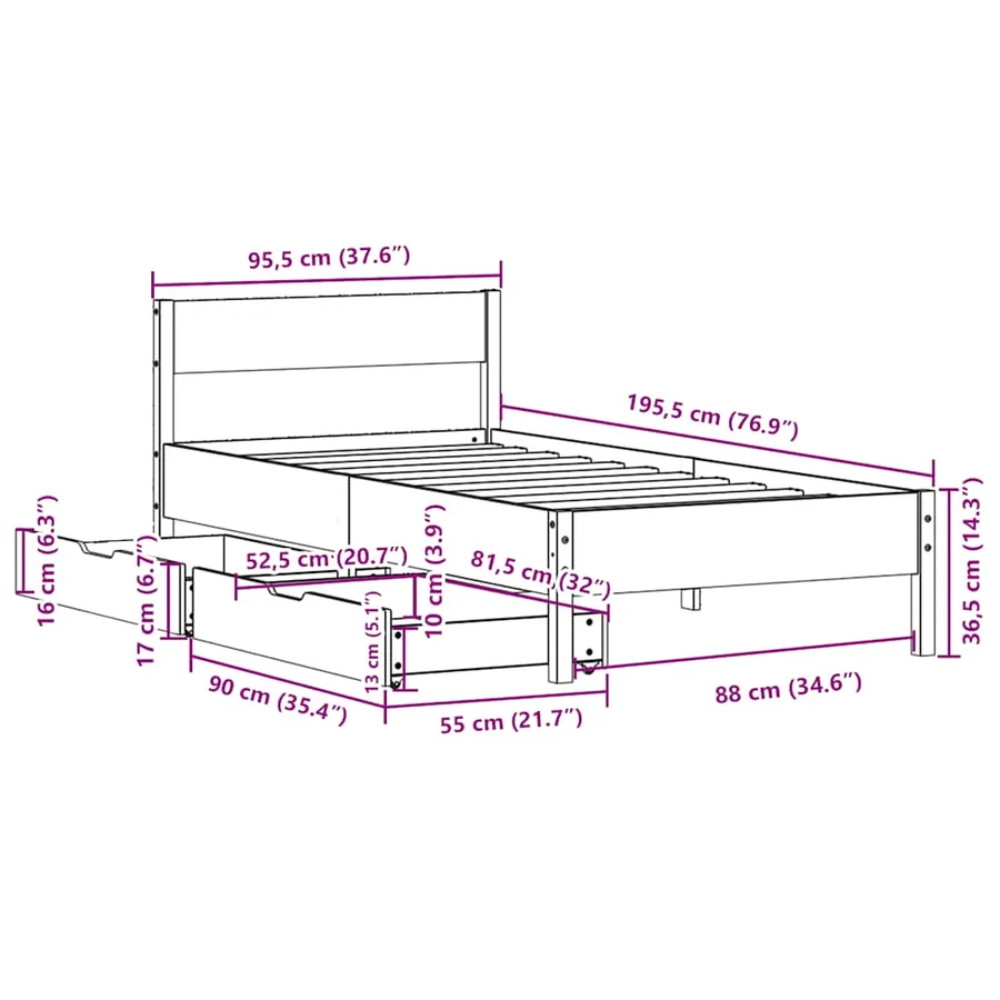 Cadre de lit sans matelas 90x190 cm bois de pin massif - 12