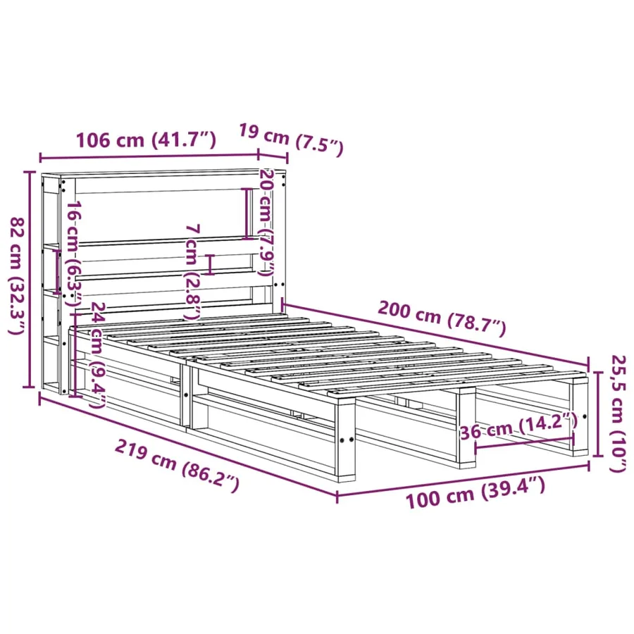Cadre de lit sans matelas cire marron 100x200cm bois pin massif - 12