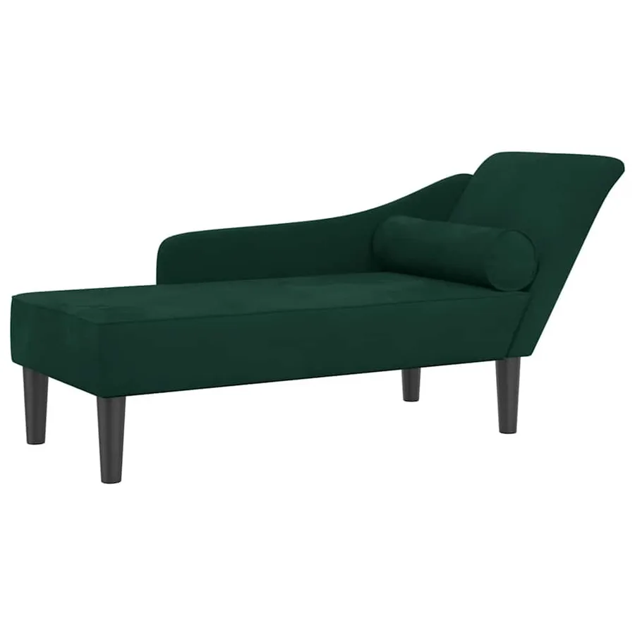 Chaise longue avec coussins vert foncé velours - 2