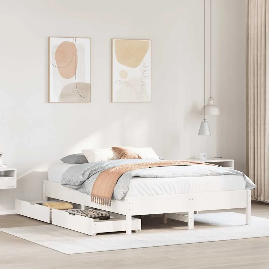 Cadre de lit sans matelas blanc 135x190 cm bois de pin massif